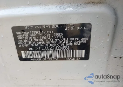 2015 Subaru Impreza 2.0I из США, поврежденный, VIN JF1GJAA6XFH004884